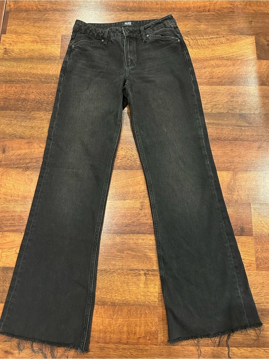 PAIGE Pants - PAIGE Sofia Flare Leg Jeans Wide Leg Black Raw Hem Women’s Size 25 Mid-Rise